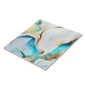 blauw goudwit marmerontwerp tegeltje (Zijkant)