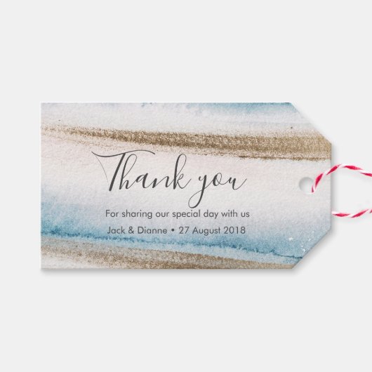 Blauw goudzand gepersonaliseerd Dank u gunst label Cadeaulabel (Voorkant (Horizontaal))