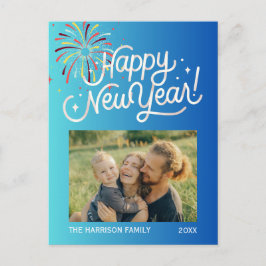 Blauw Gradiënt Vuurwerk Gelukkig Nieuwjaar Foto Briefkaart
