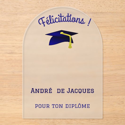 blauw graduatiemechanisme - Frans Gefeliciteerd Acryl Uitnodigingen (Voorkant)