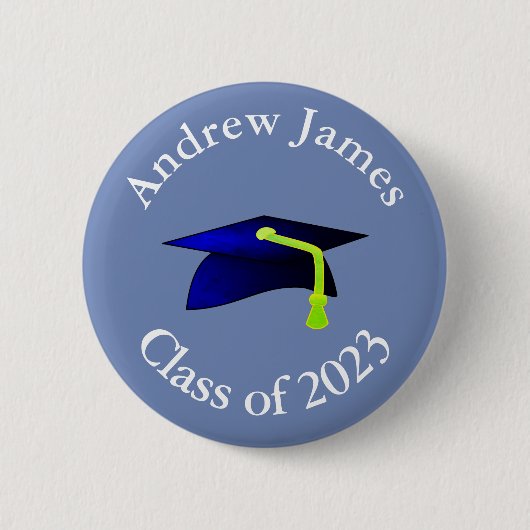 blauw graduatiemechanisme - klasse 2023 - jouw naa ronde button 5,7 cm (Voorkant)