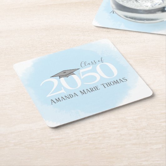 Blauw Graduation Party Modern Custom Kartonnen Onderzetters (Schuin)