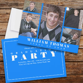 Blauw Graduation Party Multi Photo Template Kaart
