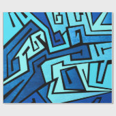 Blauw graffiti-ontwerp cadeaupapier (Vlak)