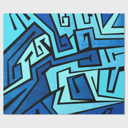 Blauw graffiti-ontwerp cadeaupapier (Vlak)