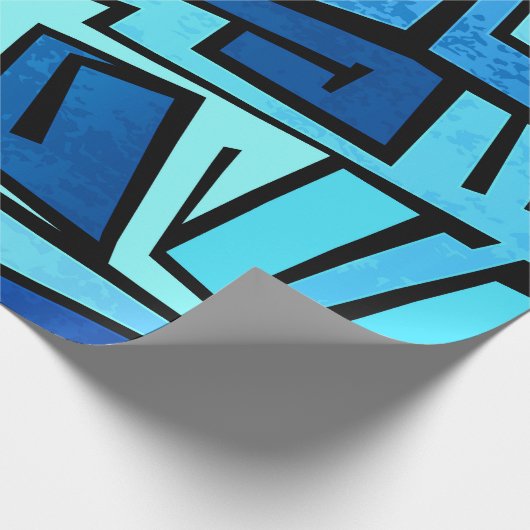Blauw graffiti-ontwerp cadeaupapier (Hoek)