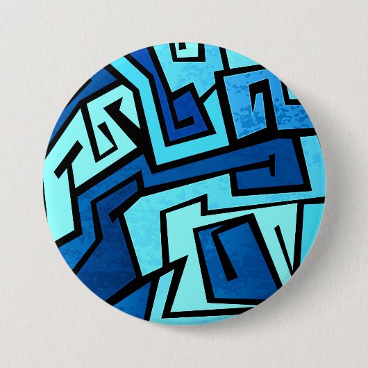 Blauw graffiti-ontwerp ronde button 7,6 cm (Voorkant)