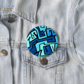 Blauw graffiti-ontwerp ronde button 7,6 cm (In situ)