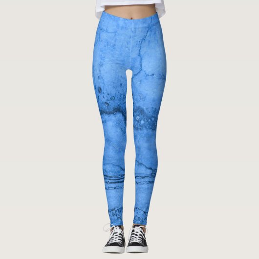 Blauw granietpatroon, blauwe marmer, blauwe steen leggings (Voorkant)