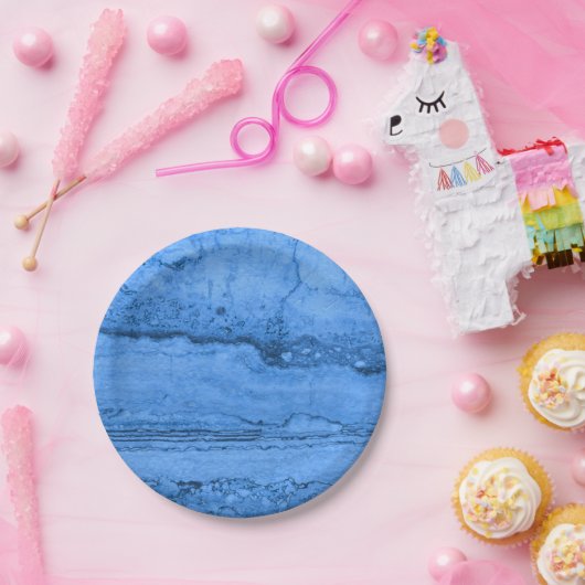 Blauw granietpatroon, blauwe marmer, blauwe steen papieren bordje (Feest)