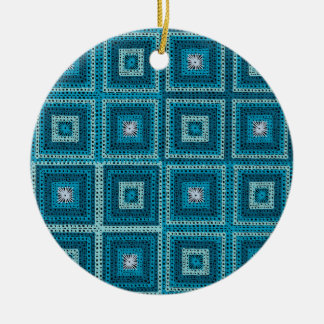 Blauw Granny Square Patroon Keramisch Ornament