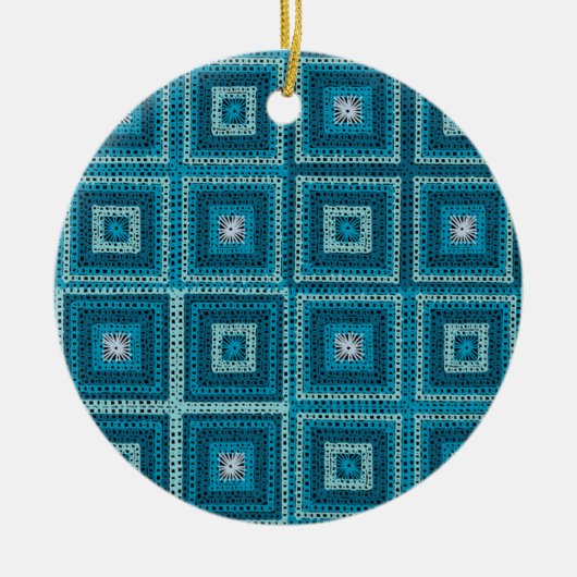 Blauw Granny Square Patroon Keramisch Ornament (Voorkant)