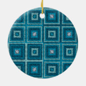Blauw Granny Square Patroon Keramisch Ornament (Achterkant)