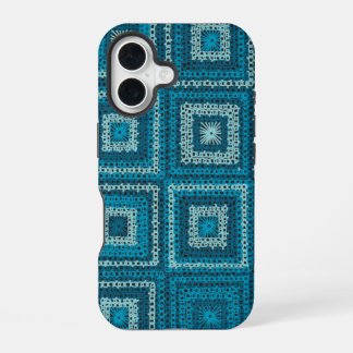 Blauw Granny Vierkant patroon iPhone 16 Hoesje