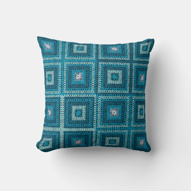 Blauw Granny Vierkant patroon Kussen (Voorkant)