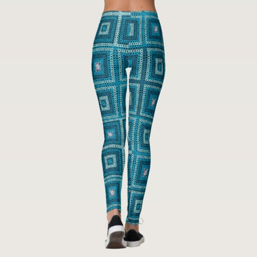 Blauw Granny Vierkant patroon Leggings (Achterkant)
