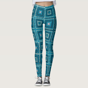Blauw Granny Vierkant patroon Leggings