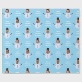 Blauw Grappig Aangepast Gezicht Sneeuwman Vrolijk  Cadeaupapier (Vlak)