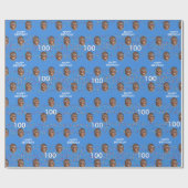 Blauw Grappig Aangepaste Gezichtsfoto 100ste Verja Cadeaupapier (Vlak)