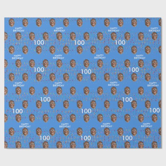 Blauw Grappig Aangepaste Gezichtsfoto 100ste Verja Cadeaupapier (Vlak)