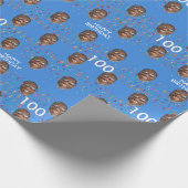 Blauw Grappig Aangepaste Gezichtsfoto 100ste Verja Cadeaupapier (Hoek)