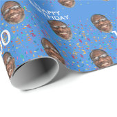 Blauw Grappig Aangepaste Gezichtsfoto 100ste Verja Cadeaupapier (Rol Hoek)