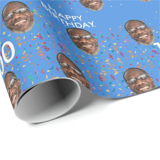 Blauw Grappig Aangepaste Gezichtsfoto 100ste Verja Cadeaupapier (Rol Hoek)