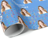 Blauw Grappig Aangepaste Gezichtsfoto 15e Verjaard Cadeaupapier (Rol Hoek)