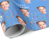 Blauw Grappig Aangepaste Gezichtsfoto 16e Verjaard Cadeaupapier (Rol Hoek)