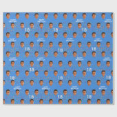 Blauw Grappig Aangepaste Gezichtsfoto 18e Verjaard Cadeaupapier (Vlak)