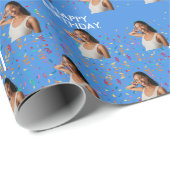 Blauw Grappig Aangepaste Gezichtsfoto 21ste Verjaa Cadeaupapier (Rol Hoek)