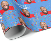 Blauw Grappig Aangepaste Gezichtsfoto 25e Verjaard Cadeaupapier (Rol Hoek)