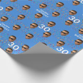 Blauw Grappig Aangepaste Gezichtsfoto 30ste Verjaa Cadeaupapier (Hoek)