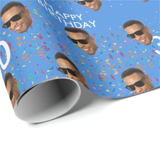 Blauw Grappig Aangepaste Gezichtsfoto 30ste Verjaa Cadeaupapier (Rol Hoek)