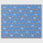 Blauw Grappig Aangepaste Gezichtsfoto 40ste Verjaa Cadeaupapier (Vlak)
