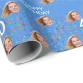 Blauw Grappig Aangepaste Gezichtsfoto 40ste Verjaa Cadeaupapier (Rol Hoek)