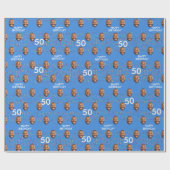 Blauw Grappig Aangepaste Gezichtsfoto 50ste Verjaa Cadeaupapier (Vlak)
