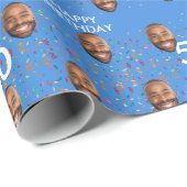 Blauw Grappig Aangepaste Gezichtsfoto 50ste Verjaa Cadeaupapier (Rol Hoek)