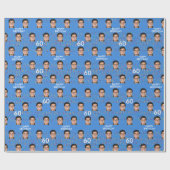 Blauw Grappig Aangepaste Gezichtsfoto 60ste Verjaa Cadeaupapier (Vlak)