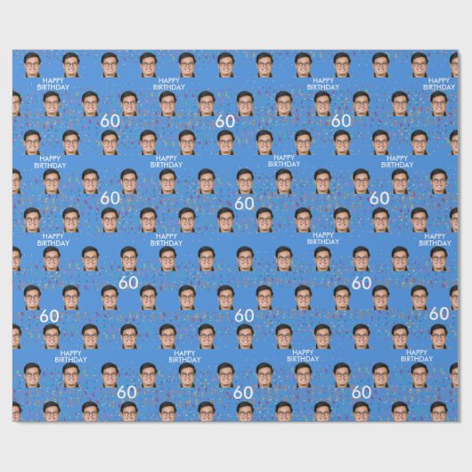 Blauw Grappig Aangepaste Gezichtsfoto 60ste Verjaa Cadeaupapier (Vlak)