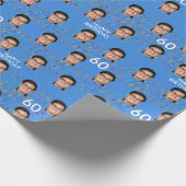 Blauw Grappig Aangepaste Gezichtsfoto 60ste Verjaa Cadeaupapier (Hoek)