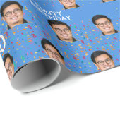 Blauw Grappig Aangepaste Gezichtsfoto 60ste Verjaa Cadeaupapier (Rol Hoek)
