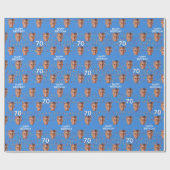 Blauw Grappig Aangepaste Gezichtsfoto 70ste Verjaa Cadeaupapier (Vlak)
