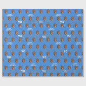 Blauw Grappig Aangepaste Gezichtsfoto 90ste Verjaa Cadeaupapier (Vlak)
