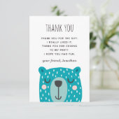 Blauw grappig beer. Kinder verjaardag bij dieren Bedankkaart (Staand voorkant)