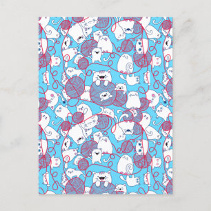 Blauw Grappig Schattig Brei Kitten Bal Feestdagenkaart