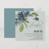 BLAUW GRAY GOLD FLORAL WATERVERF VRIJGEZELLENFEEST KAART (Voorkant / Achterkant)