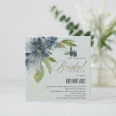 BLAUW GRAY GOLD FLORAL WATERVERF VRIJGEZELLENFEEST KAART (Staand voorkant)