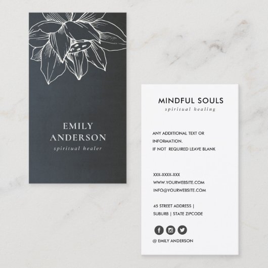 BLAUW GRAY LOTUS SIMPLE REIKI SPIRITUELE HEALER VISITEKAARTJE (Voorkant / Achterkant)