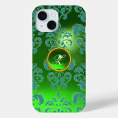 BLAUW GREEN DAMASK EMERALD GEMSTONE MONOGRAM Case-Mate iPhone CASE (Achterkant)